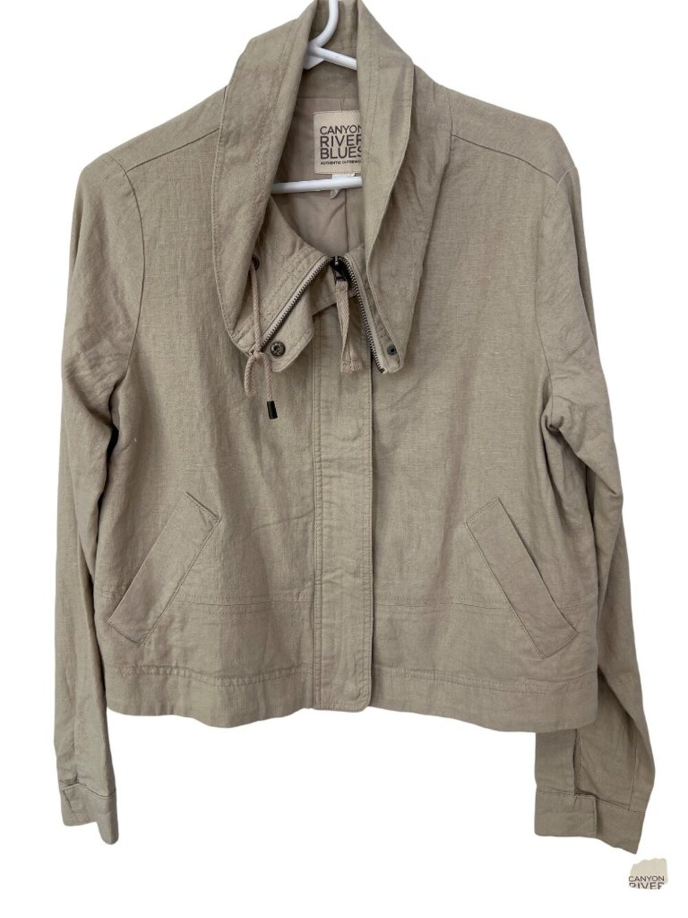 Canyon River Blues Jacket Medium Authentic Outerwear Full Zip Linen Blend Beige